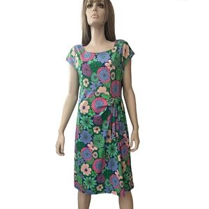 Talbots Jersey Floral Bella Shift Dress Knot Waist Tie Colourful Cap Sleeve NWOT